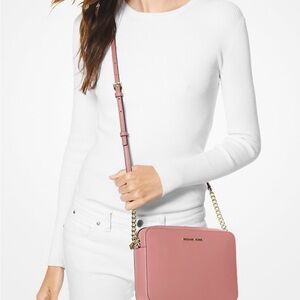 NWOT Michael Kors Jet Set Large Saffiano Leather Crossbody Bag, Rose Pink